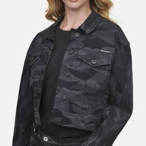 DKNY Jeans Camo Stretch Cropped Jean Jacket